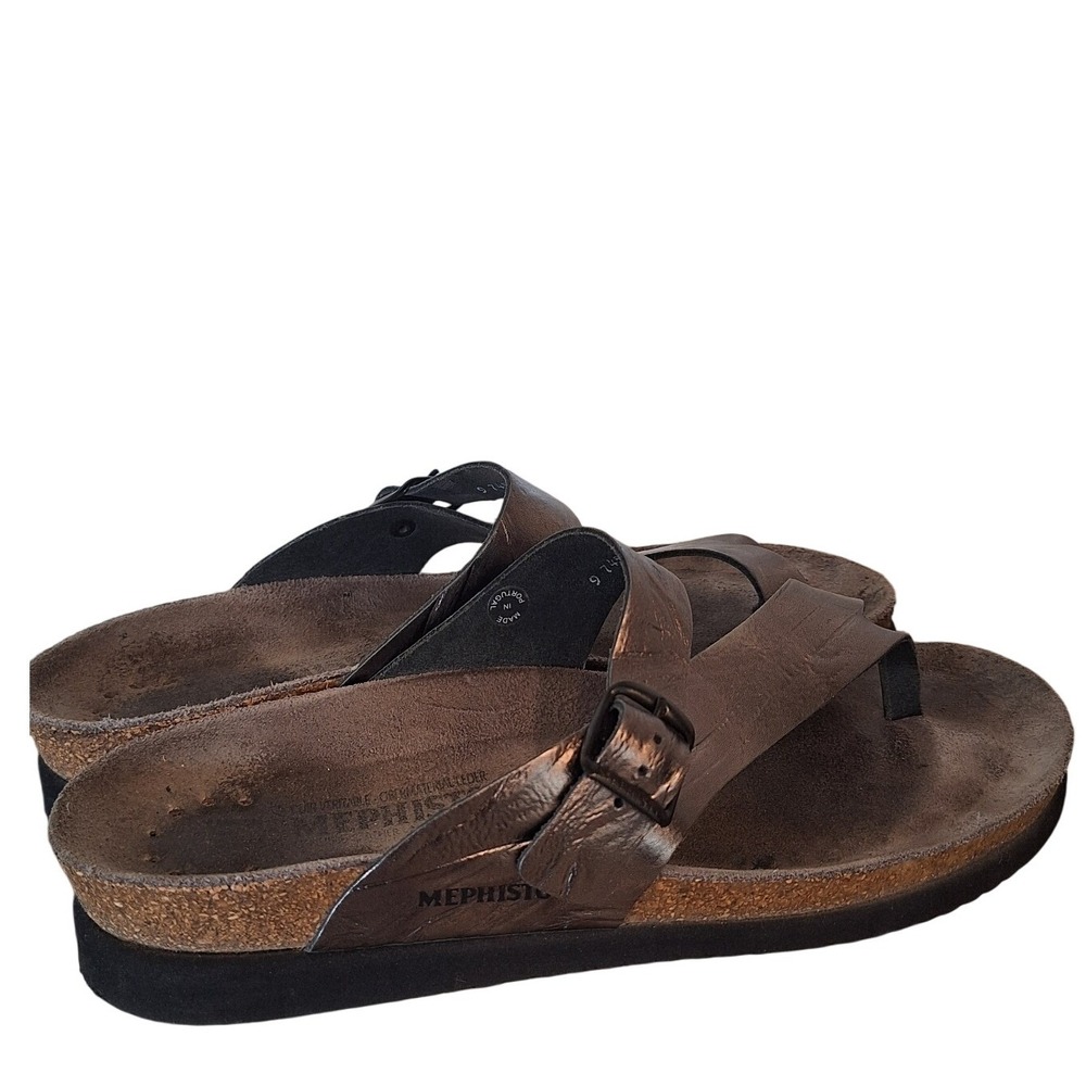 Mephisto Sandals Women 9.5 /40 Silver Helen Metallic Pewter Leather Buckle Thong - Picture 2 of 9